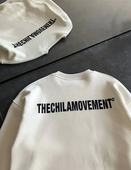 Kışlık Bisiklet Yaka Oversize Baskılı SweatShirt - Beyaz ürün görseli