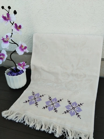 Etamin İşlemesi Çeyizlik Mutfak Havlusu - Krem - 30-50cm