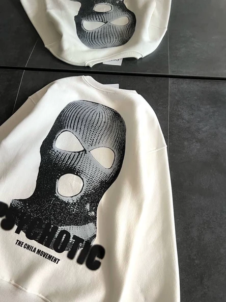 Kışlık Bisiklet Yaka Baskılı SweatShirt - Beyaz ürün görseli