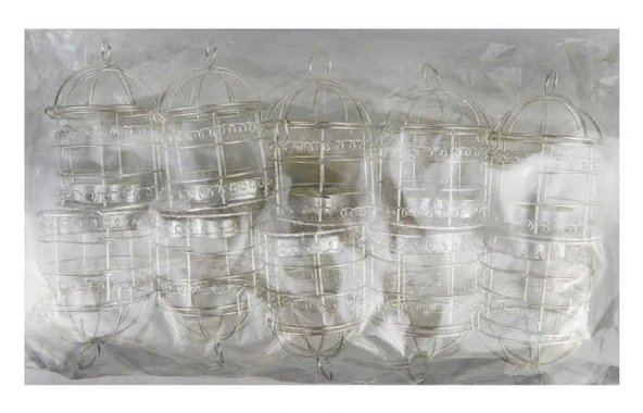 KUŞ KAFESİ İÇİ KALP MUMLU GÜMÜŞ 10 ADET - Resim 3