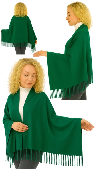 1 Adet Kadın Büyük Bedene Uygun Ekstra Yumuşak Dokulu Püskül Detaylı Kışlık Atkı Omuz Şalı - 11