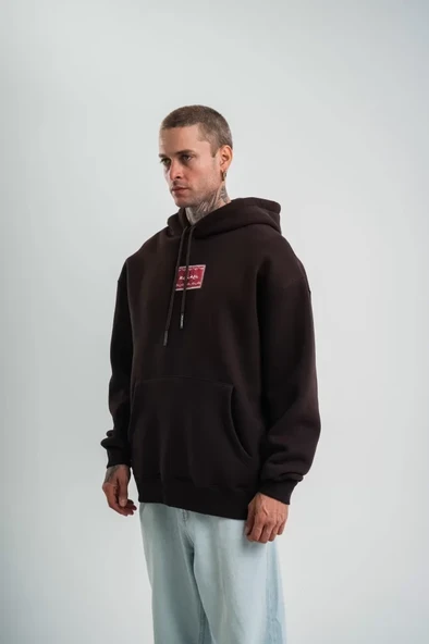 POLIZEI Premium Kalite Unisex Kapşonlu Dijital Patchli SweatShirt - Kahve - Resim 3