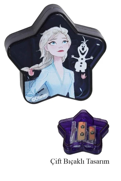 2 li Kalemtraş Yıldız 2 Adet Karlar Kraliçesi Elsa Geniş Hazneli Çift Bıçaklı Kalem Traş No6 Figürlü Jumbo Kalemtıraş - 3