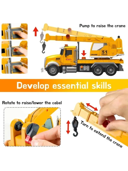 Işıklı Sesli Pilli Amerikan Tip Oyuncak Vinç Kamyonu İş Makinesi - Resim 4