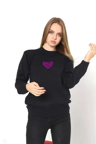 Unisex Bisiklet Yaka Baskılı Dokuma Triko - Siyah ürün görseli