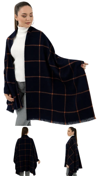 1 Adet Kadın Büyük Bedene Uygun Yumuşak Dokulu Kışlık Desenli Atkı Omuz Şalı - 3