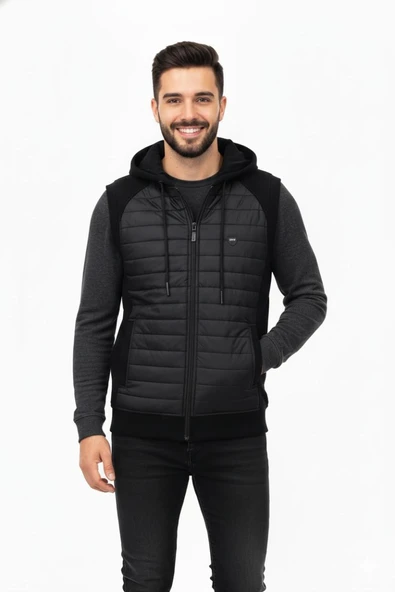 Erkek Kapitone Modelli 3 İplik Kapüşonlu Yelek BGL-ST04866 - Resim 3