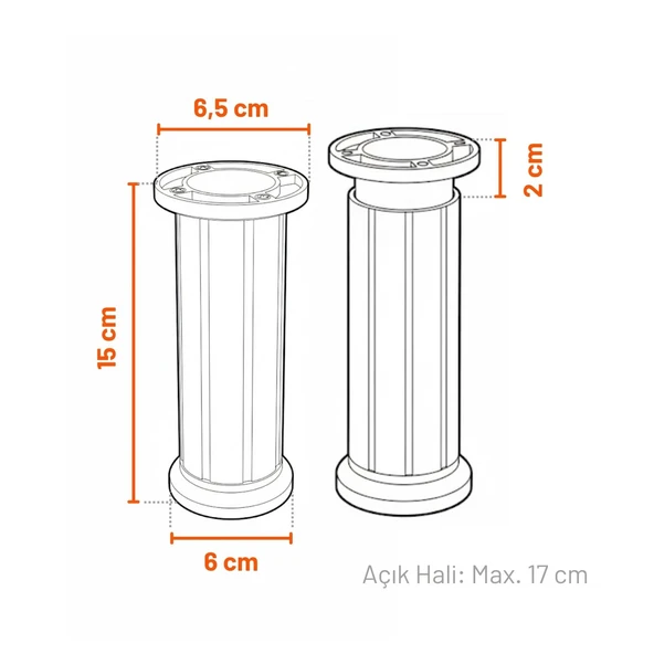Ayarlanabilir Siyah Plastik Ayak Dolap Mobilya Tezgah Yükseltici Yükseltme Ayağı 1 Adet 15 Cm - Resim 4