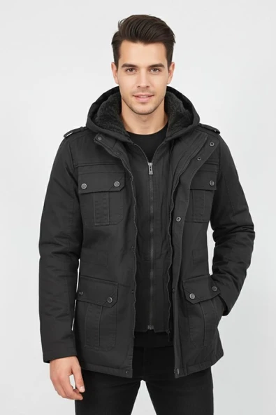 Erkek Spor Kanvas Kapüşonlu Parka 85133 BGL-ST04882 - Resim 2