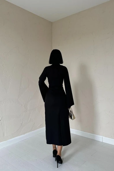 Siyah Tek Kollu Elbise - Resim 4
