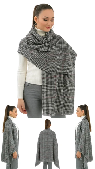 1 Adet Kadın Büyük Bedene Uygun Yumuşak Dokulu Kışlık Desenli Atkı Omuz Şalı - 8