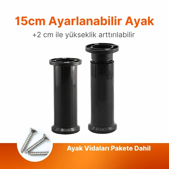 Ayarlanabilir Siyah Plastik Ayak Dolap Mobilya Tezgah Yükseltici Yükseltme Ayağı 1 Adet 15 Cm - Resim 5