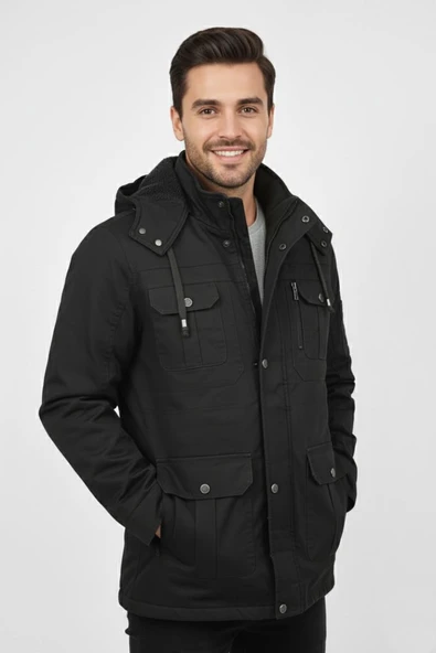 Erkek Spor Kanvas Kapüşonlu Parka 85121 BGL-ST04884 - Resim 4