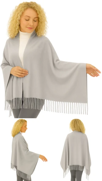 1 Adet Kadın Büyük Bedene Uygun Ekstra Yumuşak Dokulu Püskül Detaylı Kışlık Atkı Omuz Şalı - 6