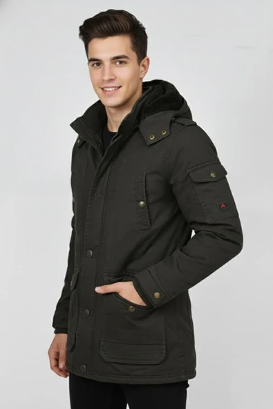 Erkek Spor Kanvas Kapüşonlu Parka M2585 BGL-ST04915 - Resim 4