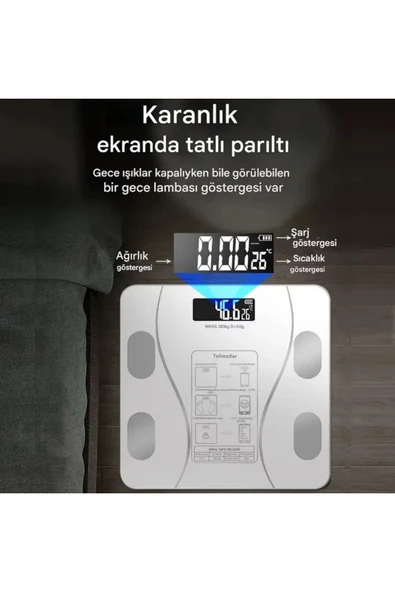 NACTUMU Akıllı Dijital Baskül, Yağ Ölçer ve Bluetooth Bağlantılı Fonksiyonel Tartı - Resim 2