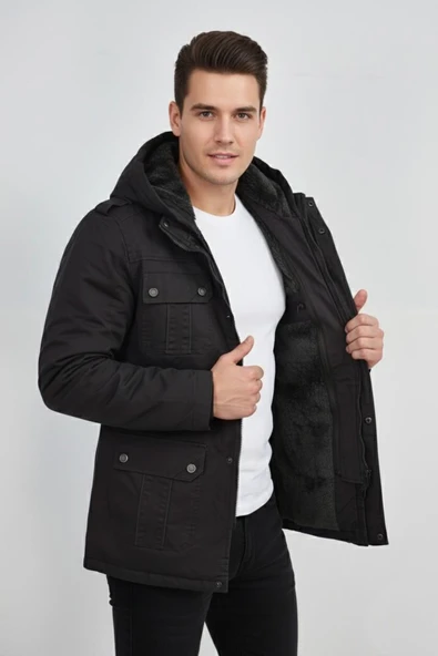 Erkek Spor Kanvas Kapüşonlu Parka 85133 BGL-ST04882 - Resim 4