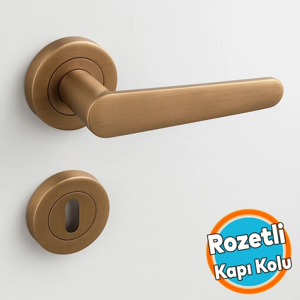 Oda Kapı Kolu Daire Rozetli Antik Sarı Sürgülü ve Çelik Kapı Kulpu Uyumlu Sağ Sol Uygun Kolları ürün görseli