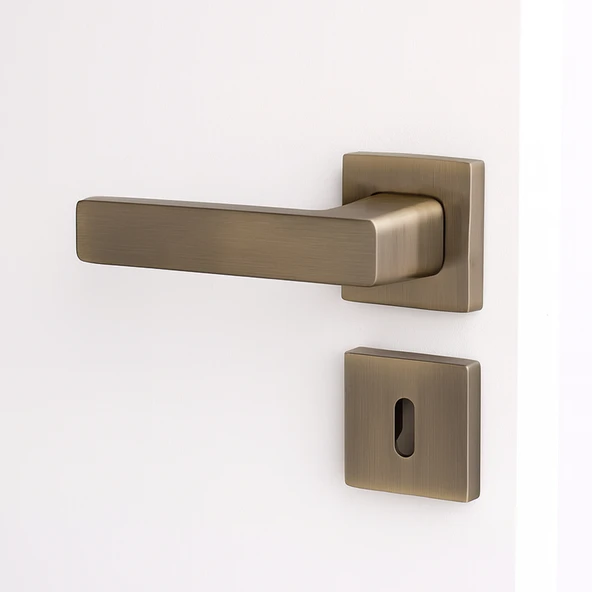 Oda Tipi Kapı Kolu Rozetli Antik Füme Sağ Sol Uygun Modern İç Kapı Kilitli 1 Takım - Resim 2