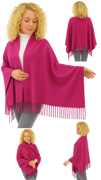 1 Adet Kadın Büyük Bedene Uygun Ekstra Yumuşak Dokulu Püskül Detaylı Kışlık Atkı Omuz Şalı