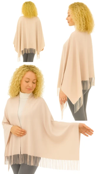 1 Adet Kadın Büyük Bedene Uygun Ekstra Yumuşak Dokulu Püskül Detaylı Kışlık Atkı Omuz Şalı - 7