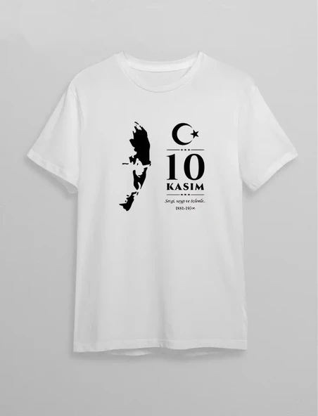 10 Kasım Atatürk Baskılı T-shirt - Beyaz ürün görseli