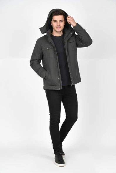 Erkek Kapüşonlu Kanvas Spor Mont M2635 BGL-ST04916 - Resim 3