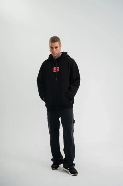 POLIZEI Premium Kalite Unisex Kapşonlu Dijital Patchli SweatShirt - Siyah - Resim 3