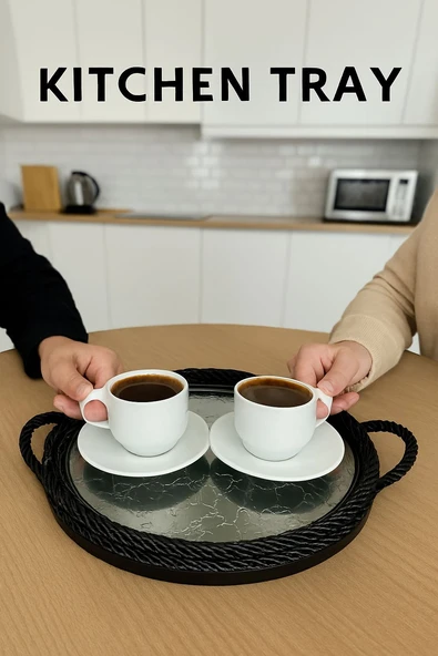 Sert Plastik Yuvarlak Sunum Tepsisi, Dayanıklı ve Şık Servis Çözümü - Resim 2