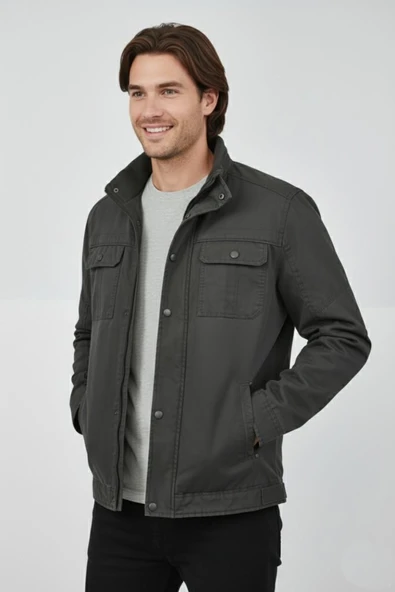 Erkek Kanvas Hakim Yaka İçi Kürklü Spor Mont M2645 BGL-ST04917 - Resim 9