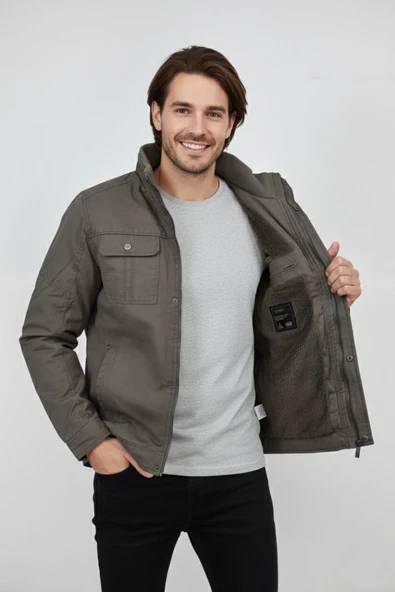 Erkek Kanvas Hakim Yaka İçi Kürklü Spor Mont M2645 BGL-ST04917 - Resim 6