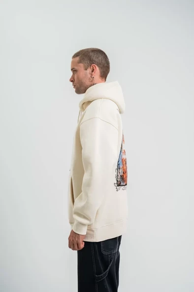 POLIZEI Premium Kalite Kapşonlu Dijital Patchli SweatShirt - Krem - Resim 3