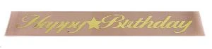 KUŞAK KURDELA HAPPY BIRHDAY PEMBE ALTIN 1.5 METRE ürün görseli 1
