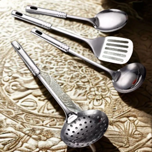 BUFFER® 4lü Çelik Kepçe,Süzgeç,Servis Kaşığı,Spatula Mutfak Yemek Hazırlama Servis Seti - Resim 4