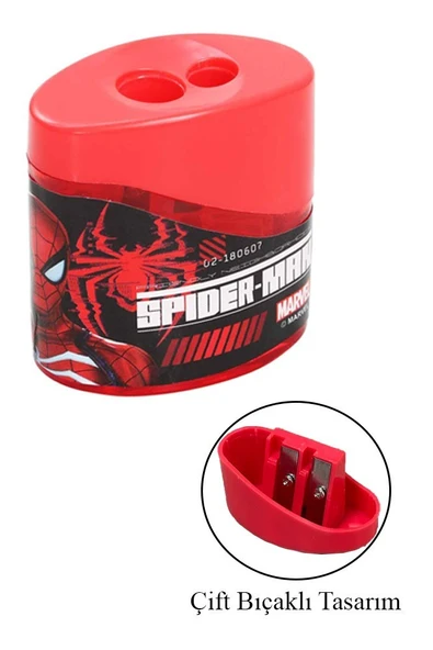 2 li Kalemtraş 3 Adet Örümcek Adam Geniş Hazneli Çift Bıçaklı Kalem Traş No5 Figürlü Jumbo Kalemtıraş - 2