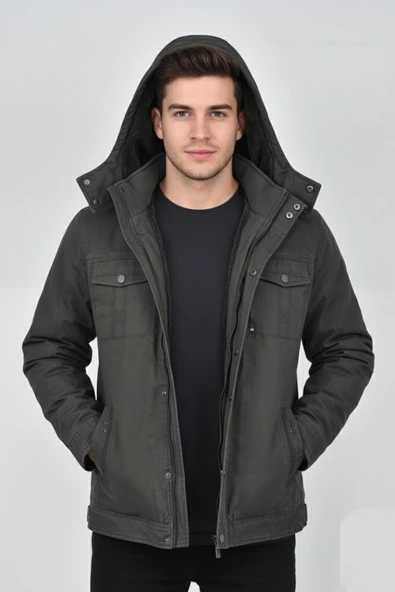 Erkek Kapüşonlu Kanvas Spor Mont M2635 BGL-ST04916 - Resim 9