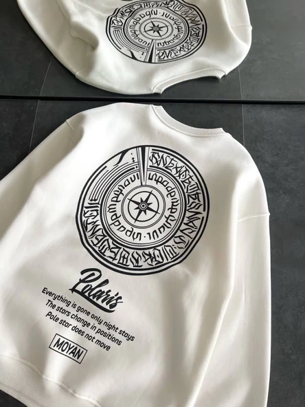 Kışlık Bisiklet Yaka Ön Ve Arka Baskılı SweatShirt - Beyaz - Resim 4