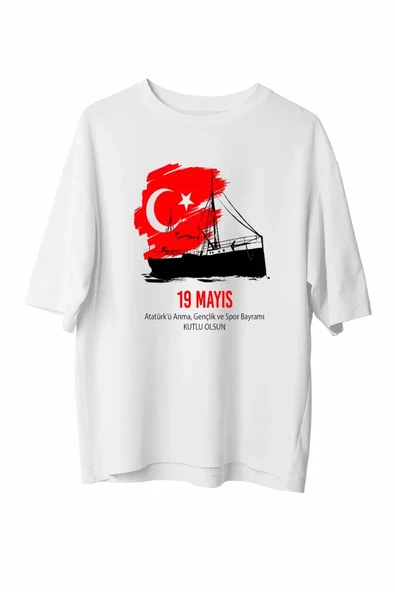 19 Mayıs 20/1 Unisex Baskılı T-shirt - Beyaz ürün görseli