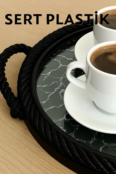 Sert Plastik Yuvarlak Sunum Tepsisi, Dayanıklı ve Şık Servis Çözümü - Resim 3