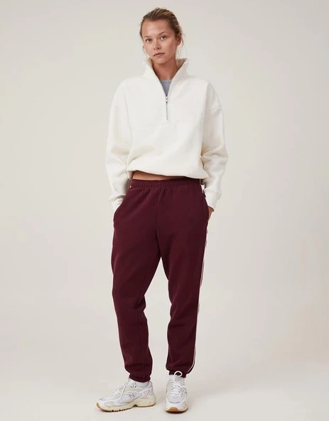 Oversize Yarım Farmuarlı Yakalı Basic SweatShirt - Beyaz - Resim 2