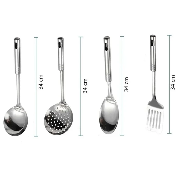 BUFFER® 4lü Çelik Kepçe,Süzgeç,Servis Kaşığı,Spatula Mutfak Yemek Hazırlama Servis Seti - Resim 5