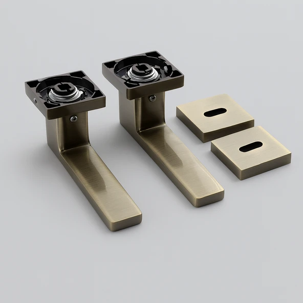 Oda Tipi Kapı Kolu Rozetli Antik Füme Sağ Sol Uygun Modern İç Kapı Kilitli 1 Takım - Resim 6