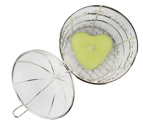 KUŞ KAFESİ İÇİ KALP MUMLU GÜMÜŞ 10 ADET - Resim 2