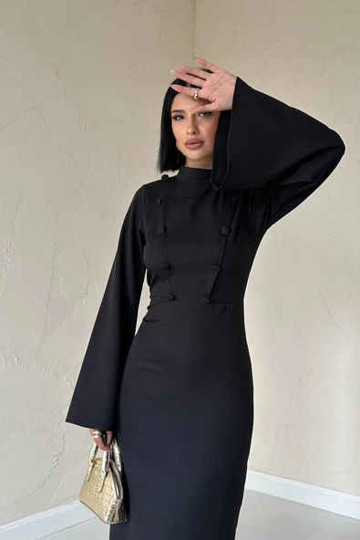 Siyah Tek Kollu Elbise - Resim 2