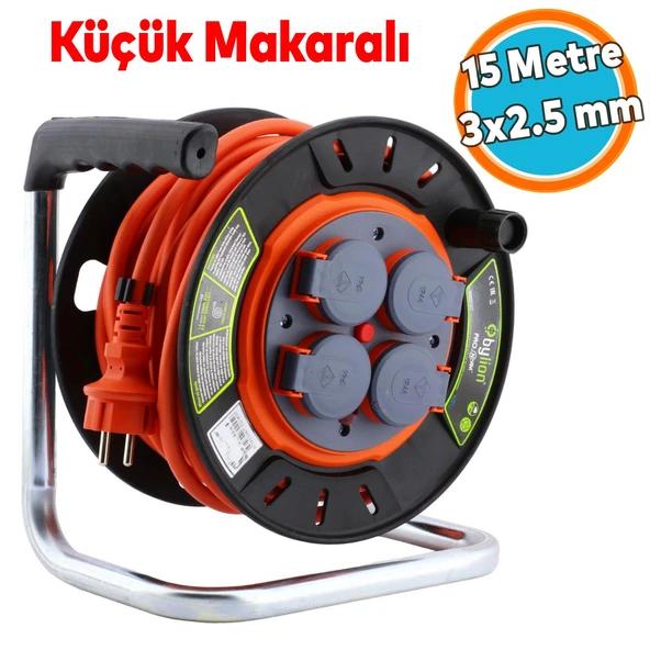 Küçük Makaralı Seyyar Kablo Kapaklı 4 Prizli Plastik Uzatma Kablosu 15 Metre 3x2.5 mm CCA Kablo ürün görseli 1