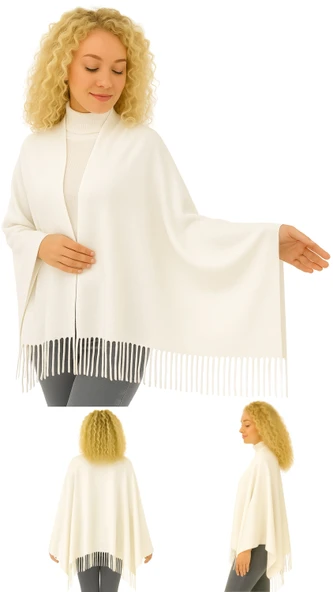 1 Adet Kadın Büyük Bedene Uygun Ekstra Yumuşak Dokulu Püskül Detaylı Kışlık Atkı Omuz Şalı - 3