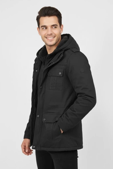 Erkek Spor Kanvas Kapüşonlu Parka 85133 BGL-ST04882 - Resim 5