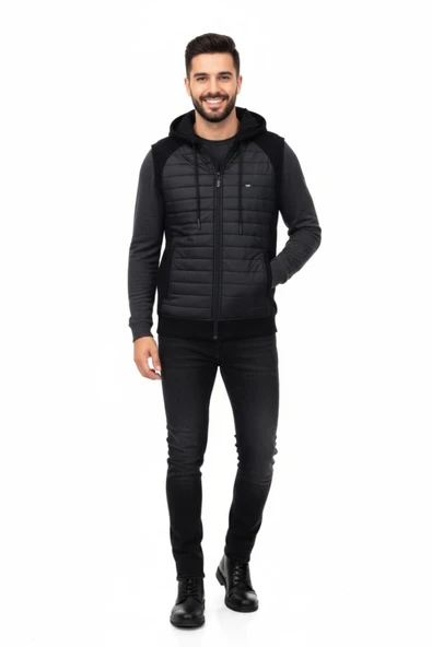 Erkek Kapitone Modelli 3 İplik Kapüşonlu Yelek BGL-ST04866 - Resim 2