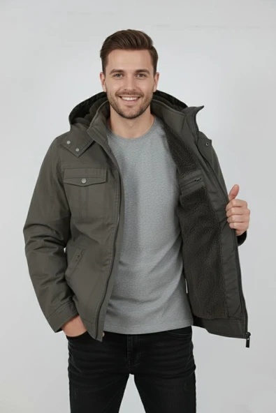 Erkek Kapüşonlu Kanvas Spor Mont M2635 BGL-ST04916 - Resim 6