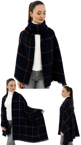 1 Adet Kadın Büyük Bedene Uygun Yumuşak Dokulu Kışlık Desenli Atkı Omuz Şalı - 11